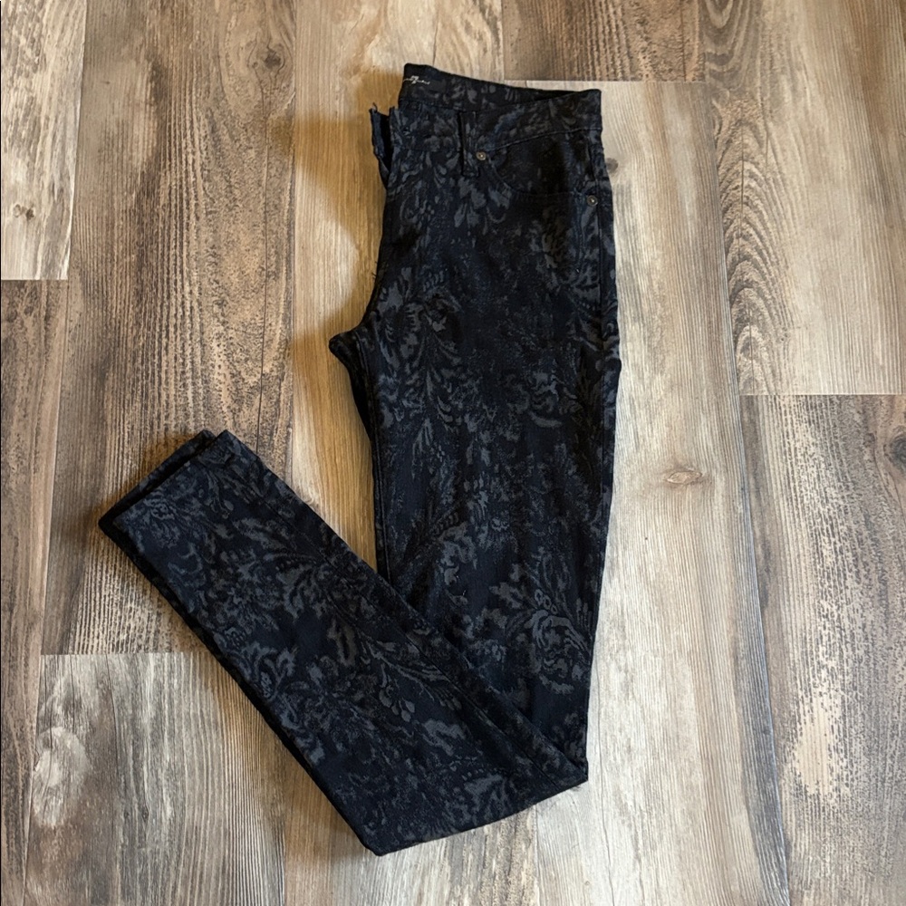 7 For All Mankind Black Patterned Skinny Jeans